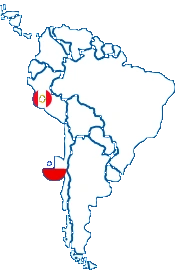 Mapa de Sudamérica con Chile y Perú destacados